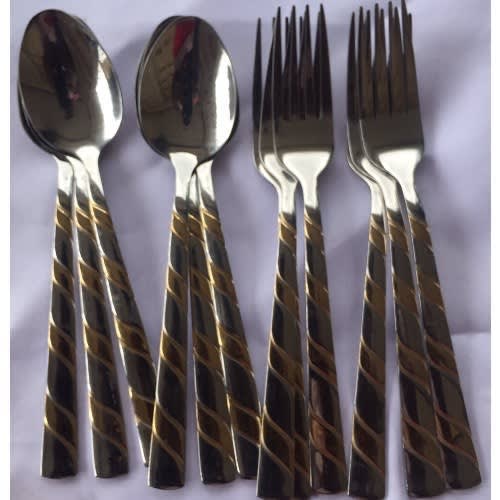 Silver & Gold Designed Spoons And Forks- 12 Pieces
