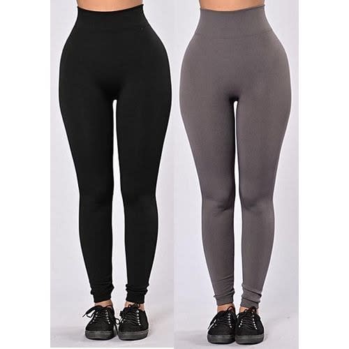 2 In 1 High Waist Slimming Leggings - Black & Grey