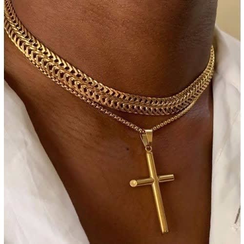 3 In 1 Necklace With Cross Pendant - Gold