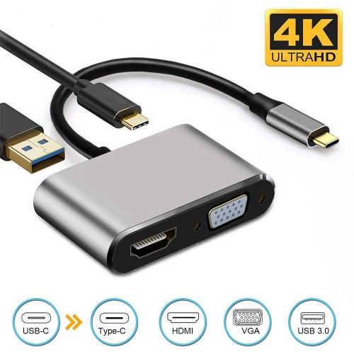 Type-c Usb3.1 To Hdmi + Vga + Pd + Usb3.0 Converter