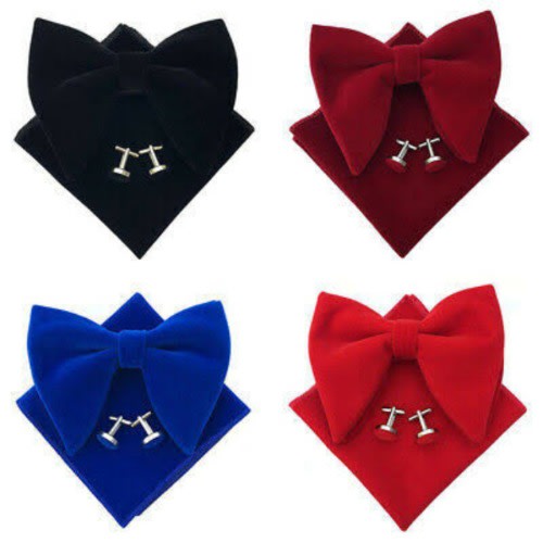 Bownknot Tie ,Pocket Square And Cufflinks - Set Of 4