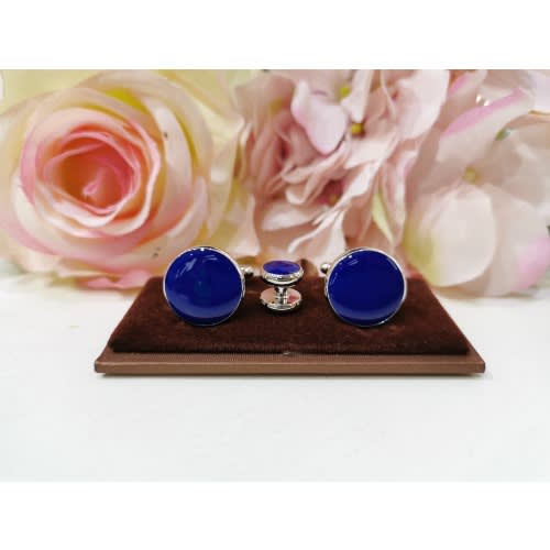 Cufflinks with Shirt Studs - Blue & Silver
