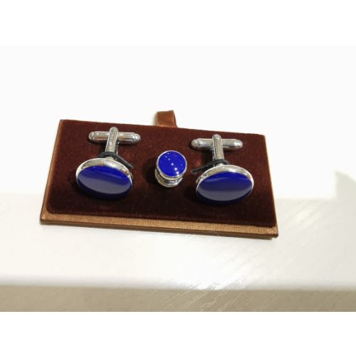 Cufflinks with Shirt Studs - Blue & Silver
