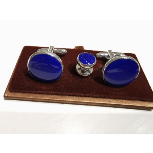Cufflinks with Shirt Studs - Blue & Silver