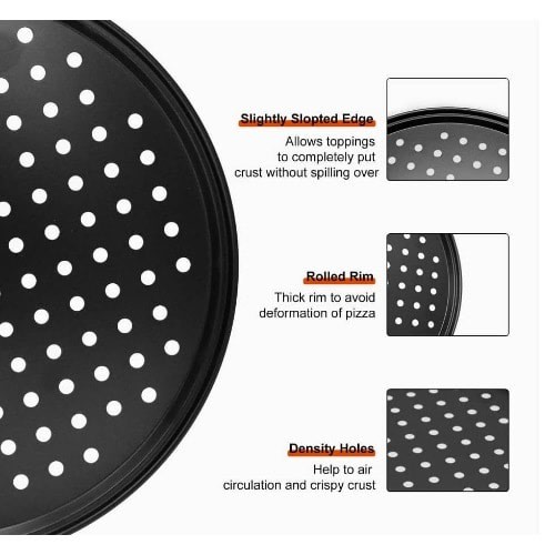 Set Of Pizza Pan With Holes And Pizza Cutter - 2 Pieces