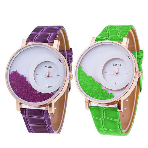 Hot Relogio Women's Rhinestone Wrist Watch - Purple & Green