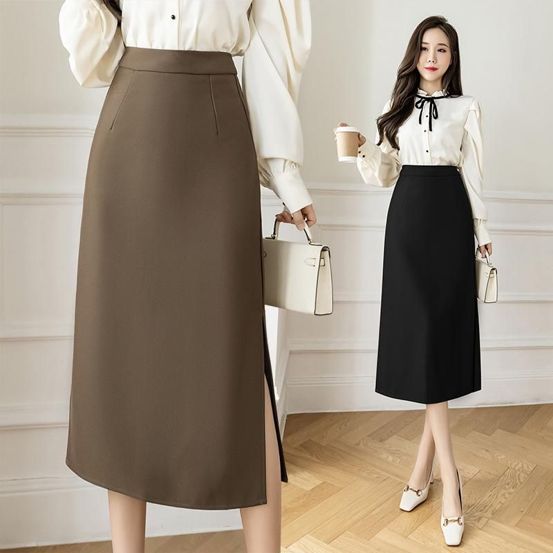 High waisted split suit skirt for women in spring 2023, new fashion and age reducing mid length