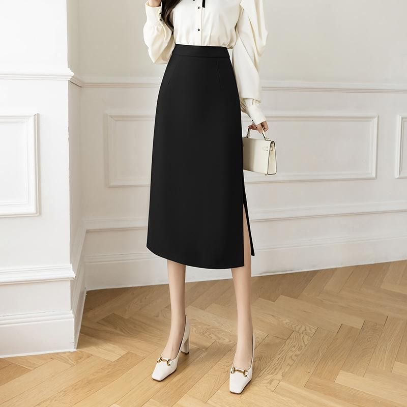 High waisted split suit skirt for women in spring 2023, new fashion and age reducing mid length