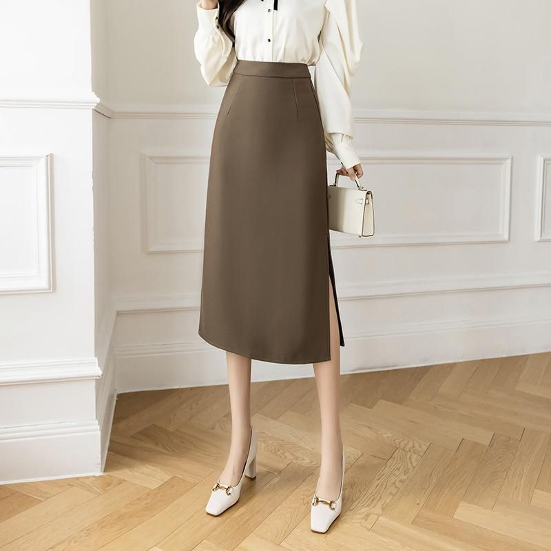High waisted split suit skirt for women in spring 2023, new fashion and age reducing mid length