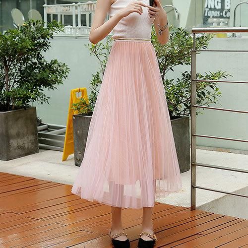 Mesh Halfbody Skirt Medium Long Women's A-line High Waist 100 Ruffled Puffy Skirt Spring/Summer
