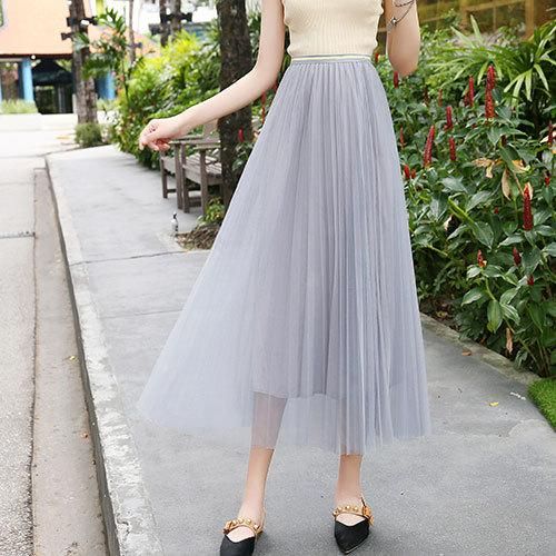 Mesh Halfbody Skirt Medium Long Women's A-line High Waist 100 Ruffled Puffy Skirt Spring/Summer