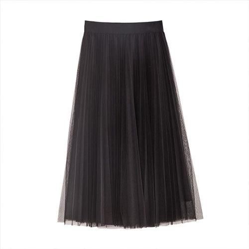 Mesh Halfbody Skirt Medium Long Women's A-line High Waist 100 Ruffled Puffy Skirt Spring/Summer