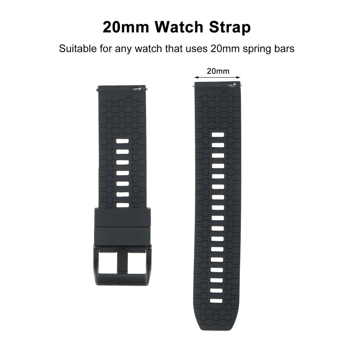 20mm Watch Band Soft Silicone Quick-Release Strap With
