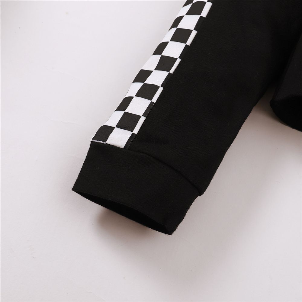 1-5 Years Kid Girl 2PCS Set Plaid Black Plain Color Long Sleeve Shirt+Pants