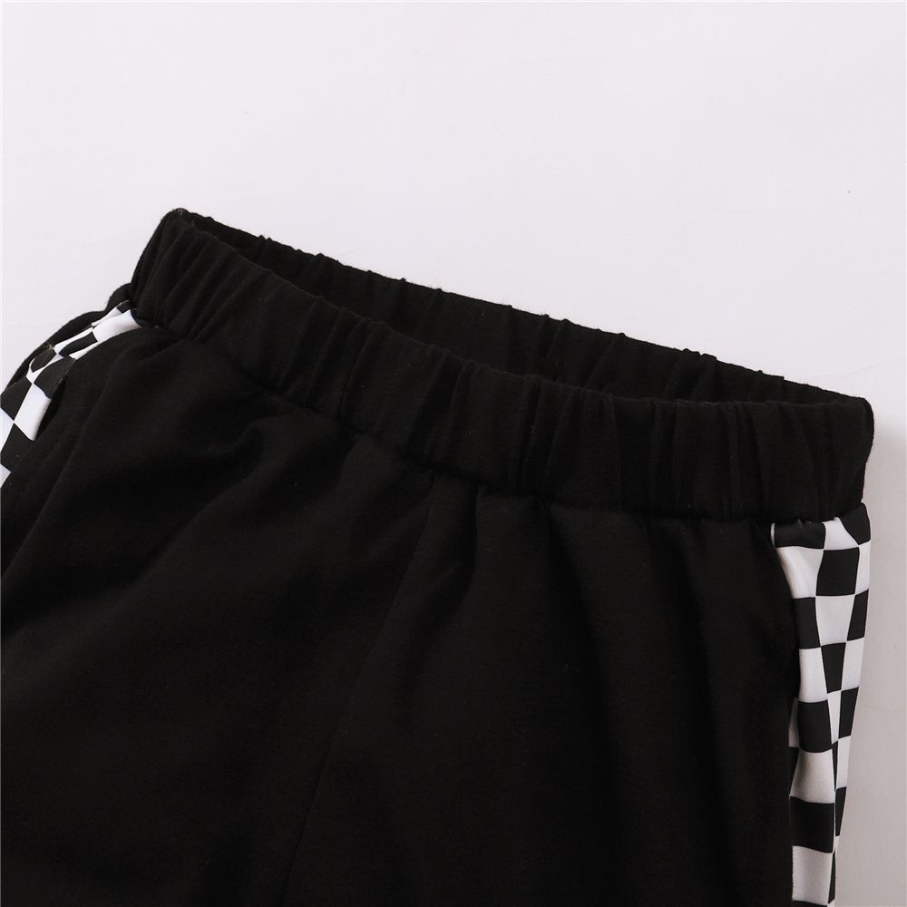 1-5 Years Kid Girl 2PCS Set Plaid Black Plain Color Long Sleeve Shirt+Pants
