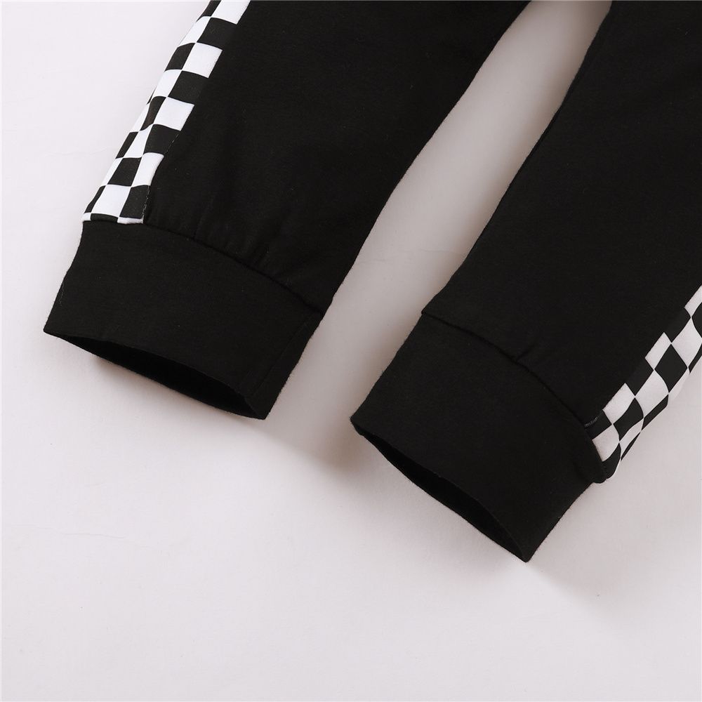 1-5 Years Kid Girl 2PCS Set Plaid Black Plain Color Long Sleeve Shirt+Pants