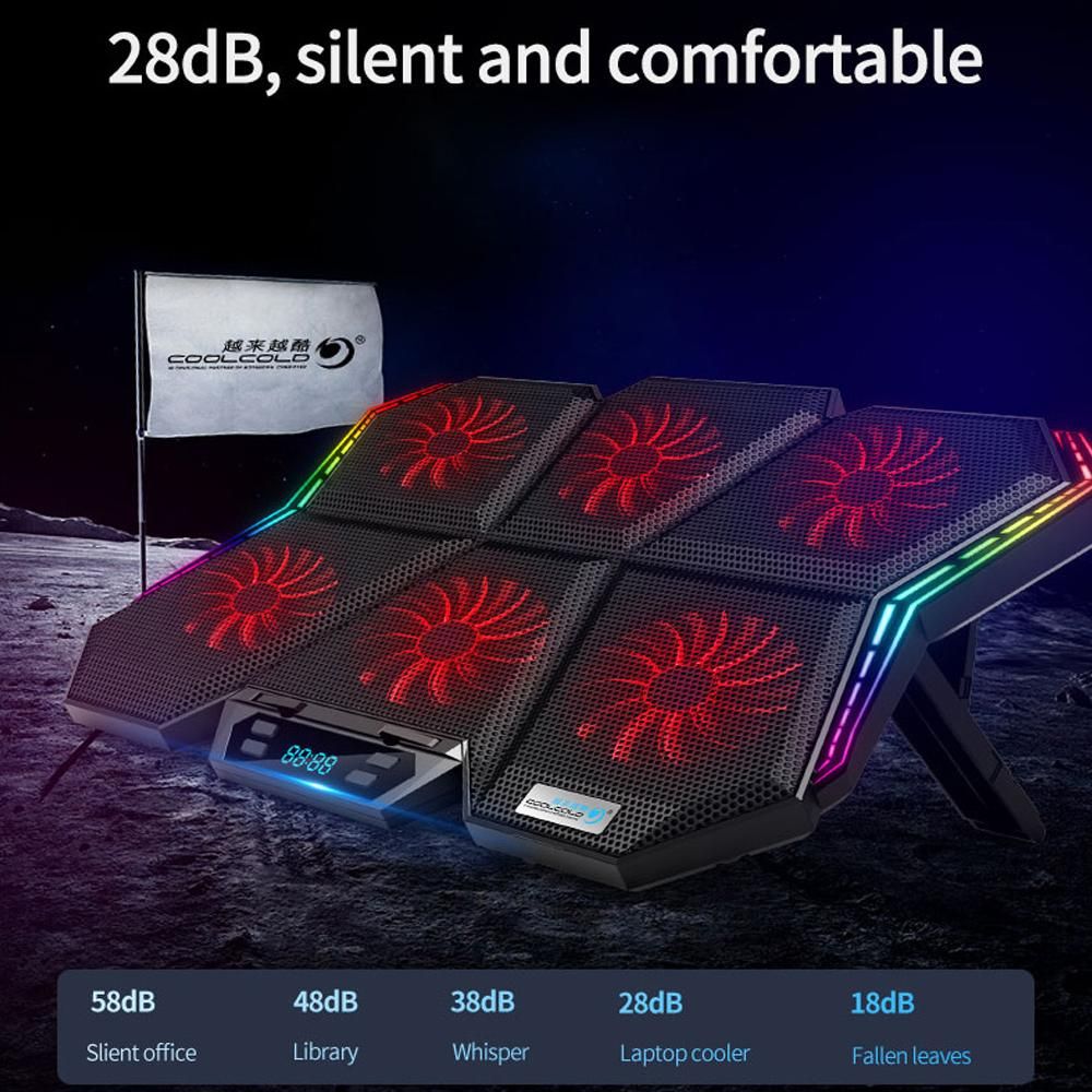 COOLCOLD K40 RGB Laptop Cooler 6-fan Cooling Stand Mute Design with Adjustable Wind Speed Stand Height Colorful Light Effect