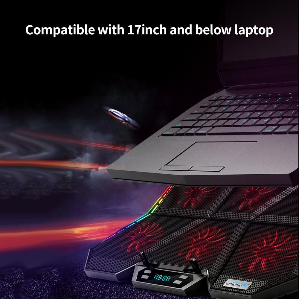 COOLCOLD K40 RGB Laptop Cooler 6-fan Cooling Stand Mute Design with Adjustable Wind Speed Stand Height Colorful Light Effect