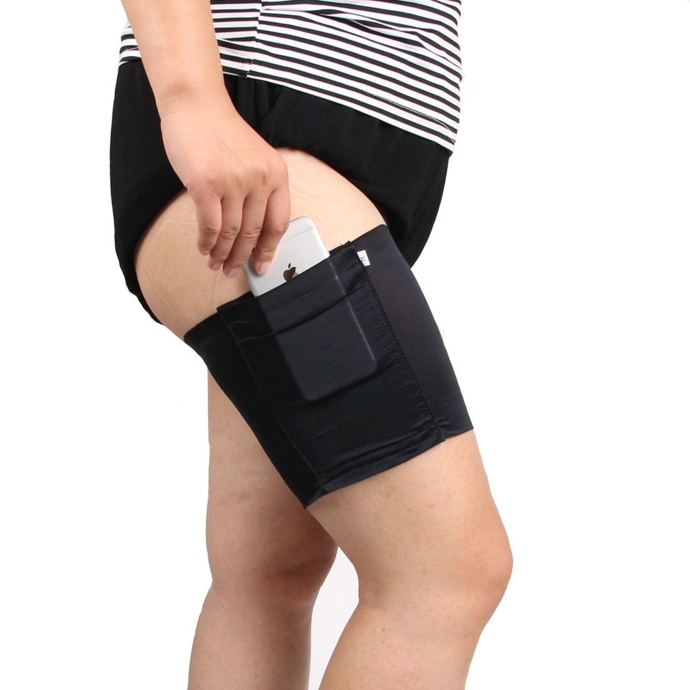Women Solid Color Silicone Antiskid Non-slip Thigh Sock Anti Chafing Elastic Bands With Card Mobile Phone Bag, Size: 55-60cm (Black)