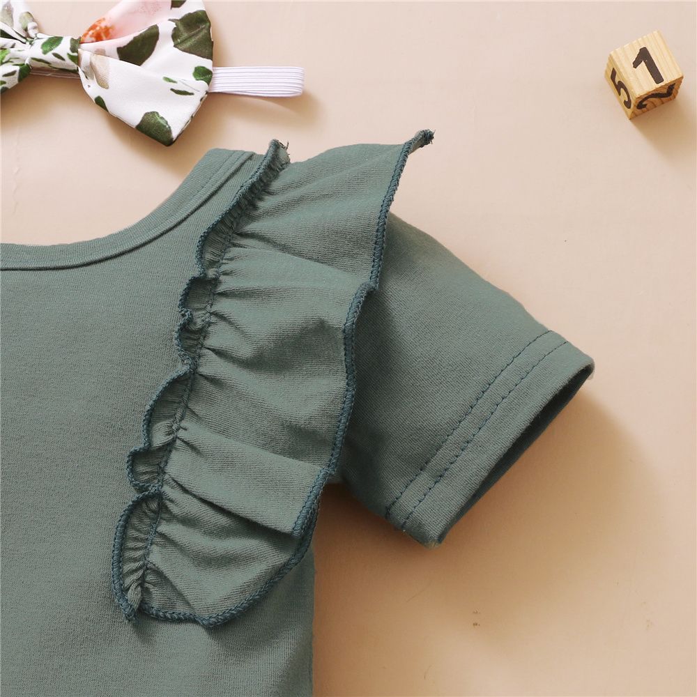 Newborn Baby Girl Ruffle Bodysuit Floral Shorts Headwear