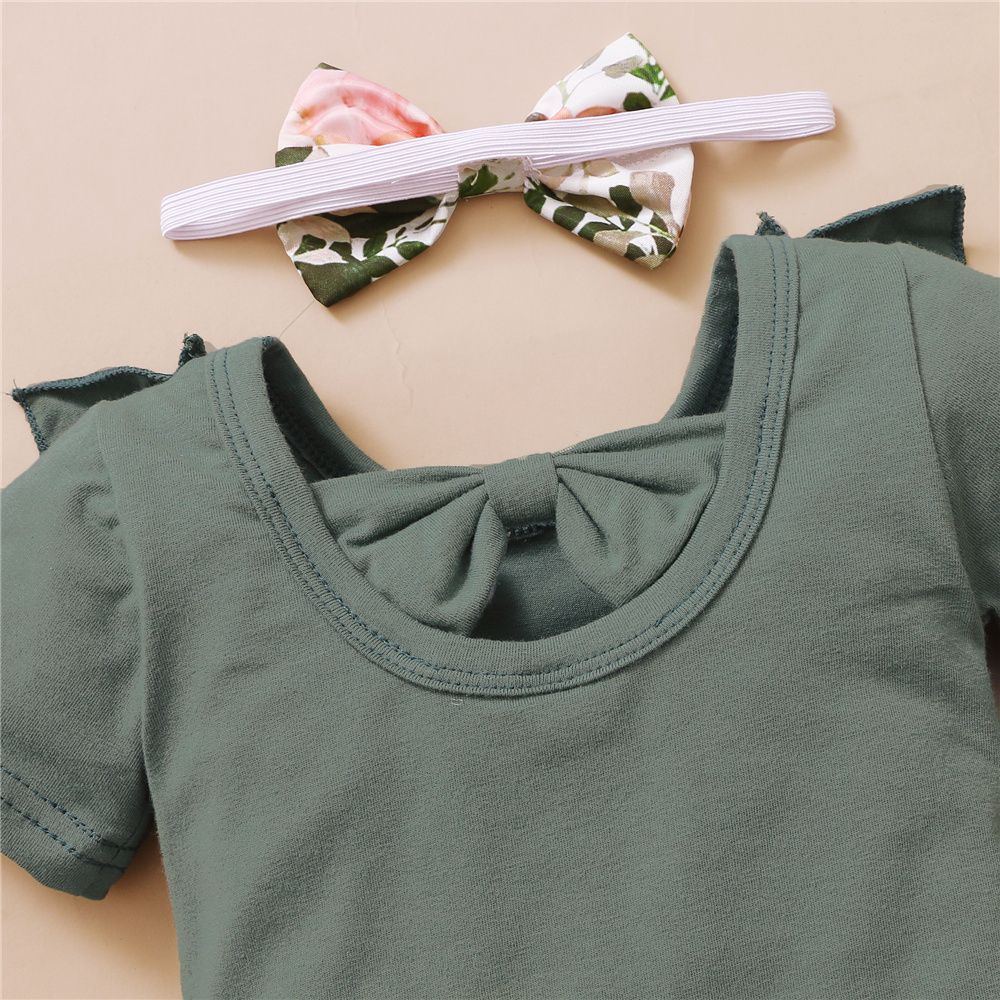 Newborn Baby Girl Ruffle Bodysuit Floral Shorts Headwear