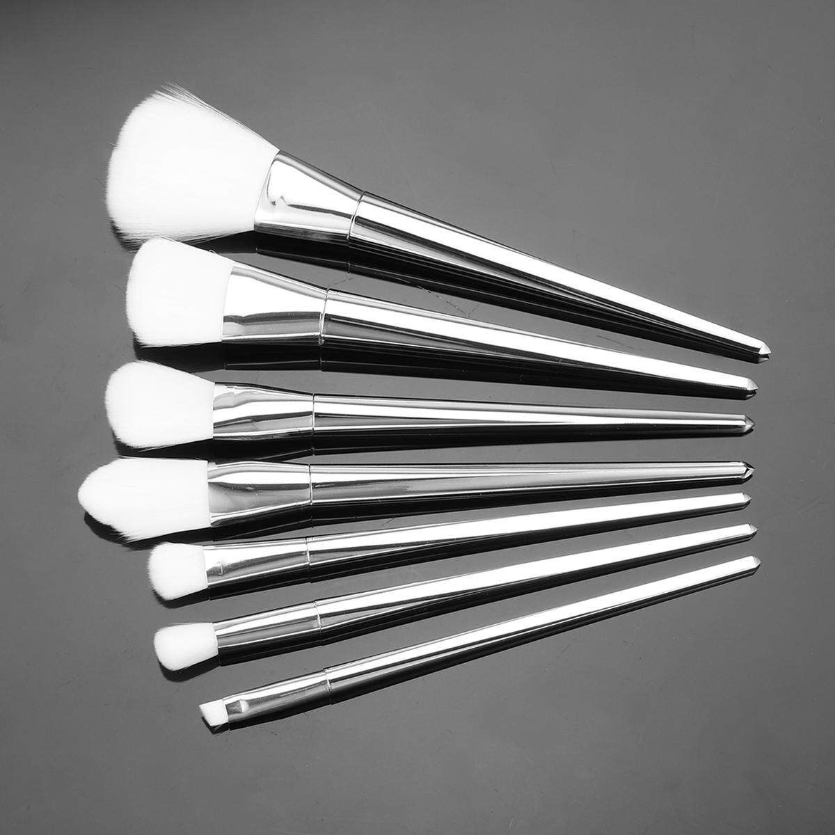 7Pcs Set Make Up Brushes Electroplating Rod Foundation Eye Shadow Tool Full Kit # Silver Silvery