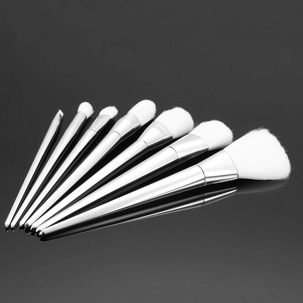 7Pcs Set Make Up Brushes Electroplating Rod Foundation Eye Shadow Tool Full Kit # Silver Silvery
