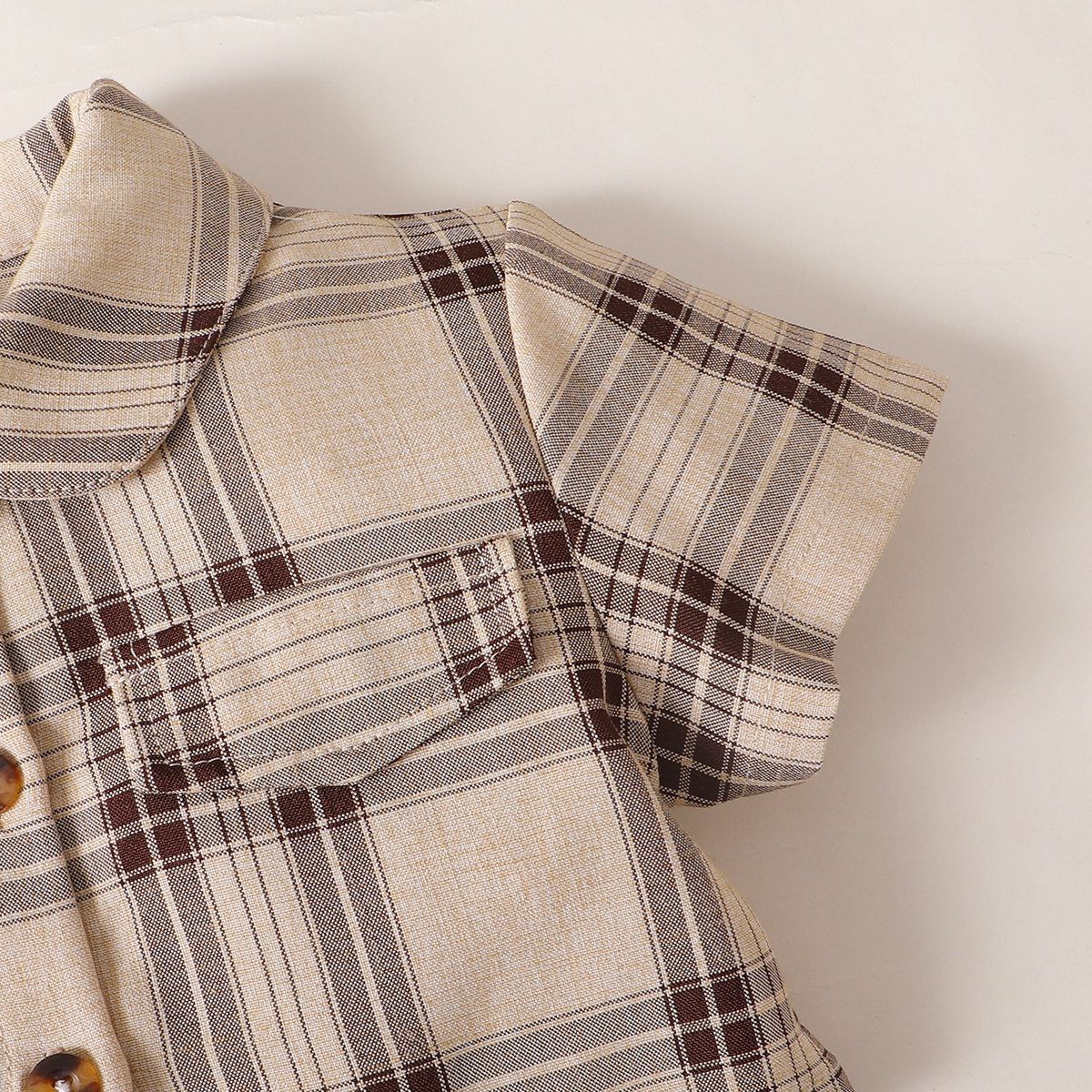 1-5 Years Kid Girl 2PCS Set/Barbari Plaid Polo Short Sleeve Overcoat + Dress