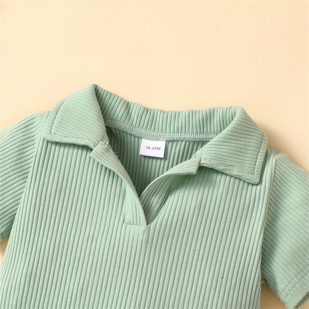 Kids Girl 2PCS Knitting Green Polo T-shirt+Skirt