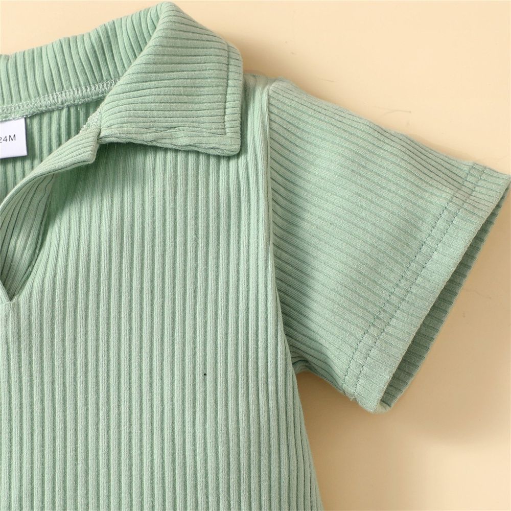 Kids Girl 2PCS Knitting Green Polo T-shirt+Skirt