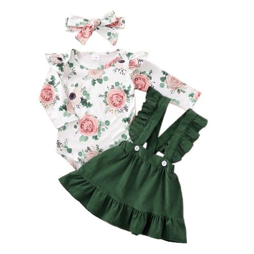 Baby Girl Floral Long Sleeve Shirt+Skirt+Headwear