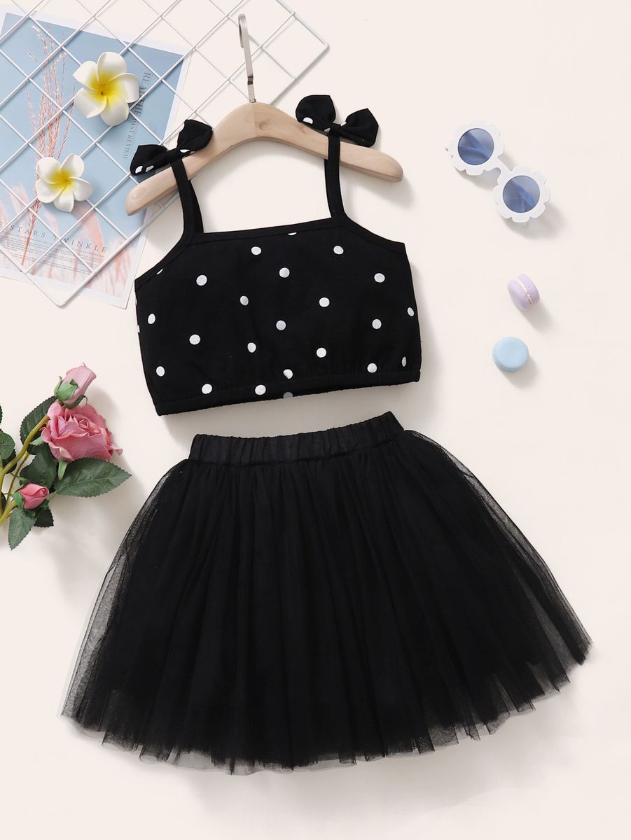 1-5Y Kid Girls Summer Outfit Set Bow Design Sling Tops Tutu Skirt