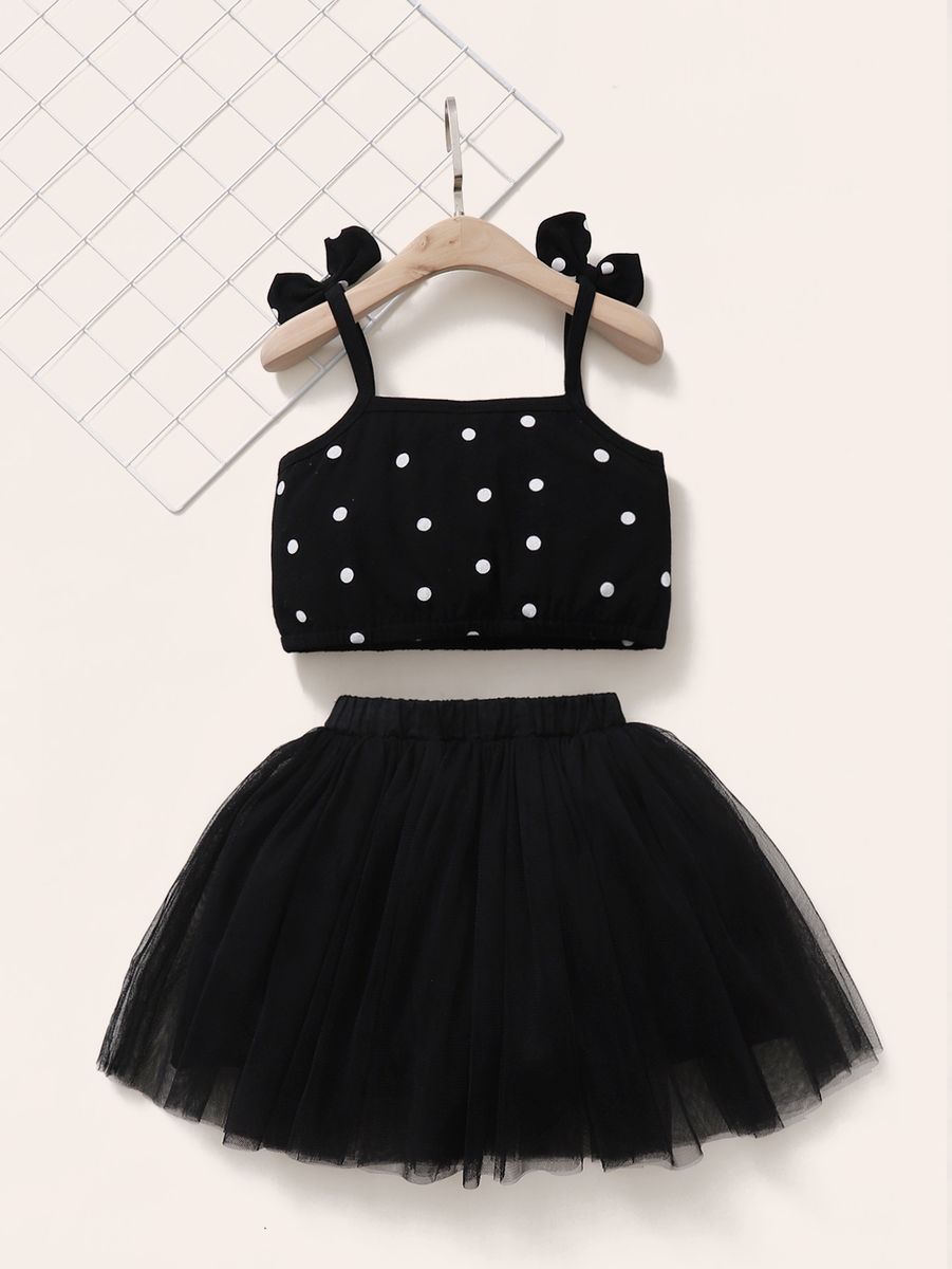 1-5Y Kid Girls Summer Outfit Set Bow Design Sling Tops Tutu Skirt