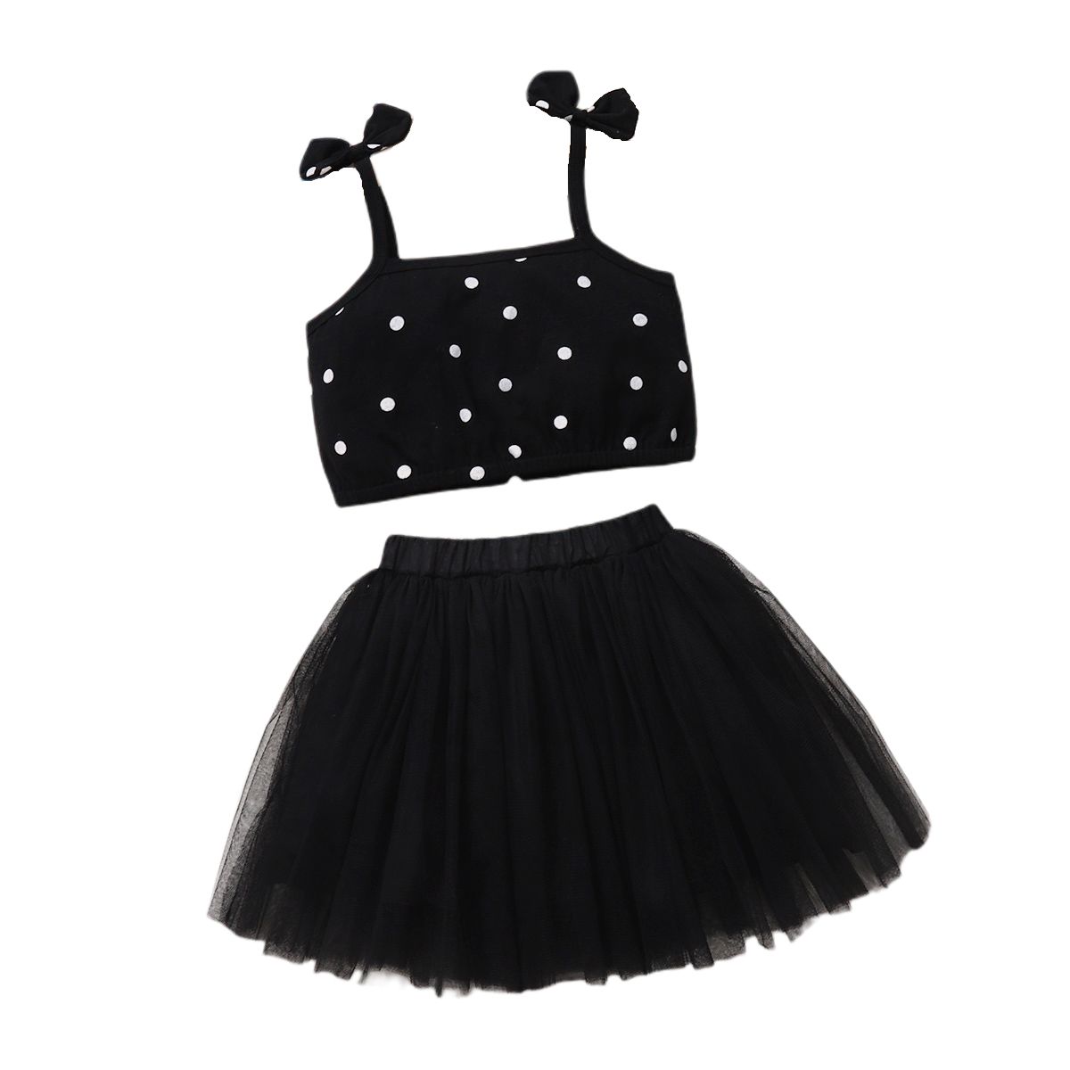 1-5Y Kid Girls Summer Outfit Set Bow Design Sling Tops Tutu Skirt