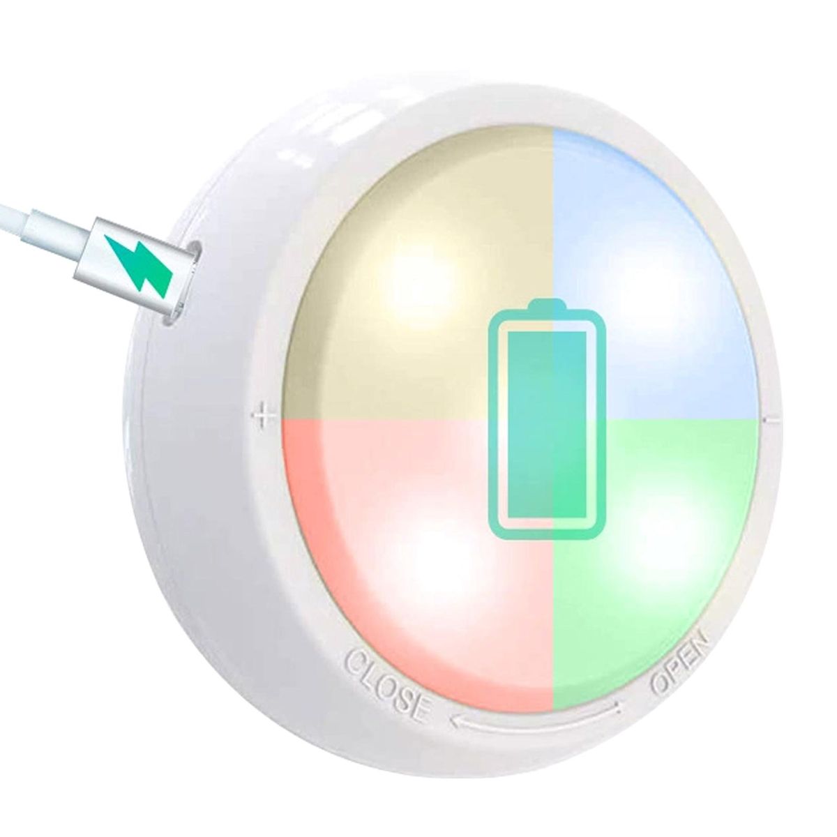 1pcs RGBW 11LEDs Under Cabinet Light 3 * AAA Cell Operated & USB Charging Dimmable Brightness Adjustable Built-in 400mAh High Capacity Rechargeable Cell Colorful Atmospheres Night Light for Kitchen Closet Counter Wall