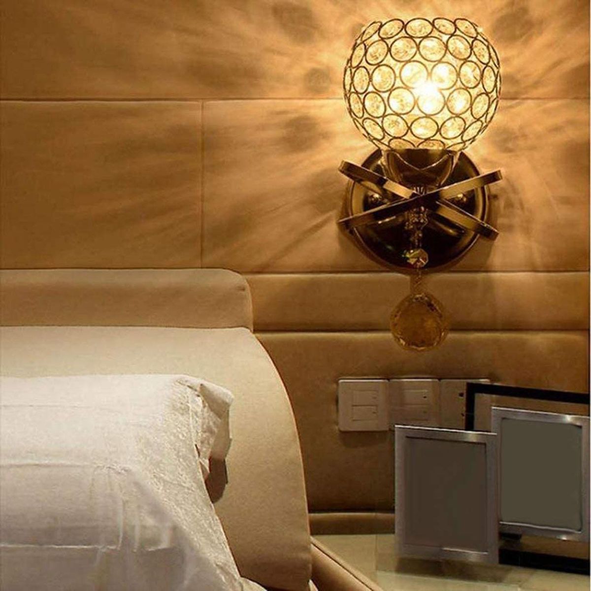 Crystal Wall Sconces Bedroom Wall Lamp Round Modern Bedside Wall Lights Dining Room Hallway Light Fixture E27 Socket (Bulb NOT included)/