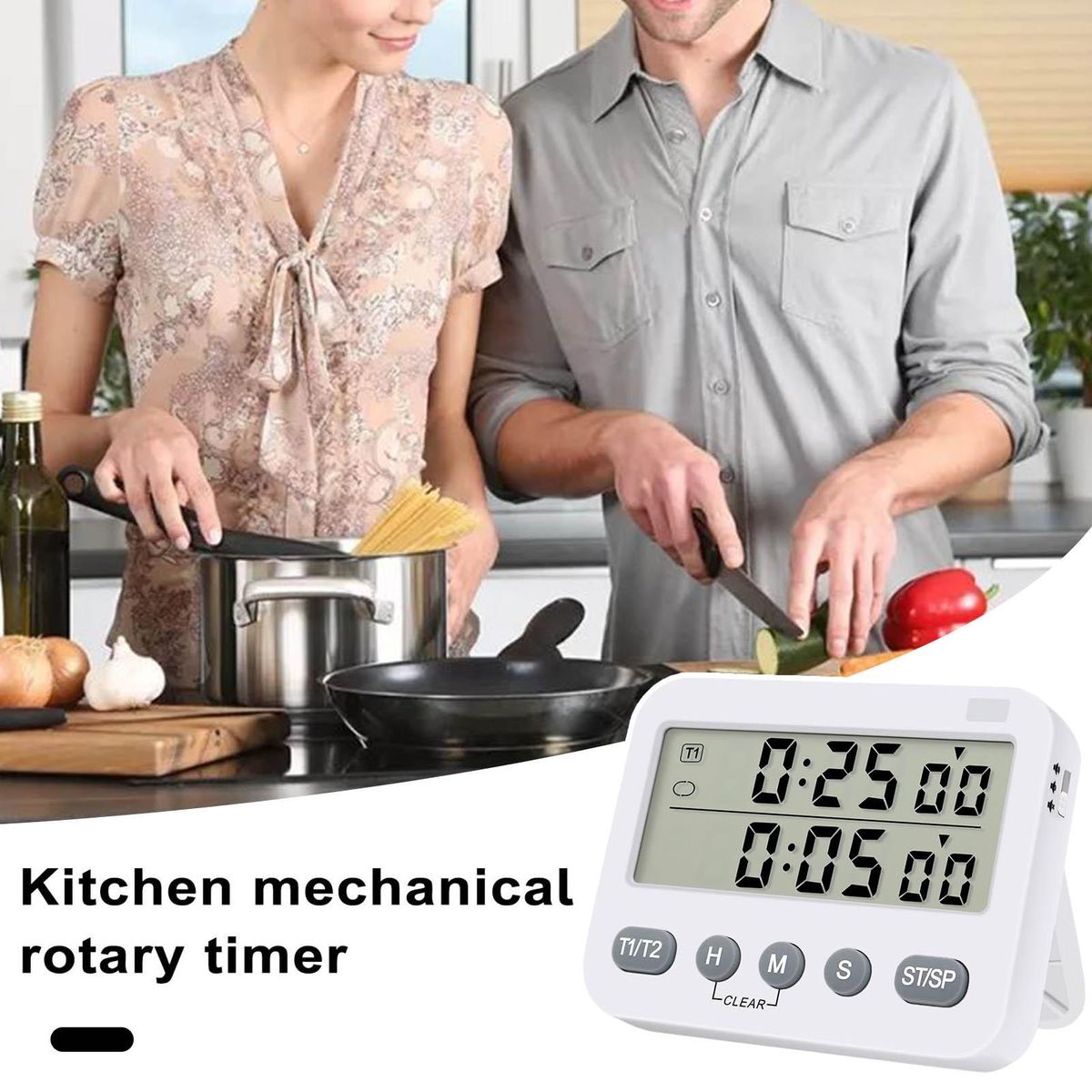 Baking Timer Digital Kitchen Timer Battery Powered Dual for Efficient White