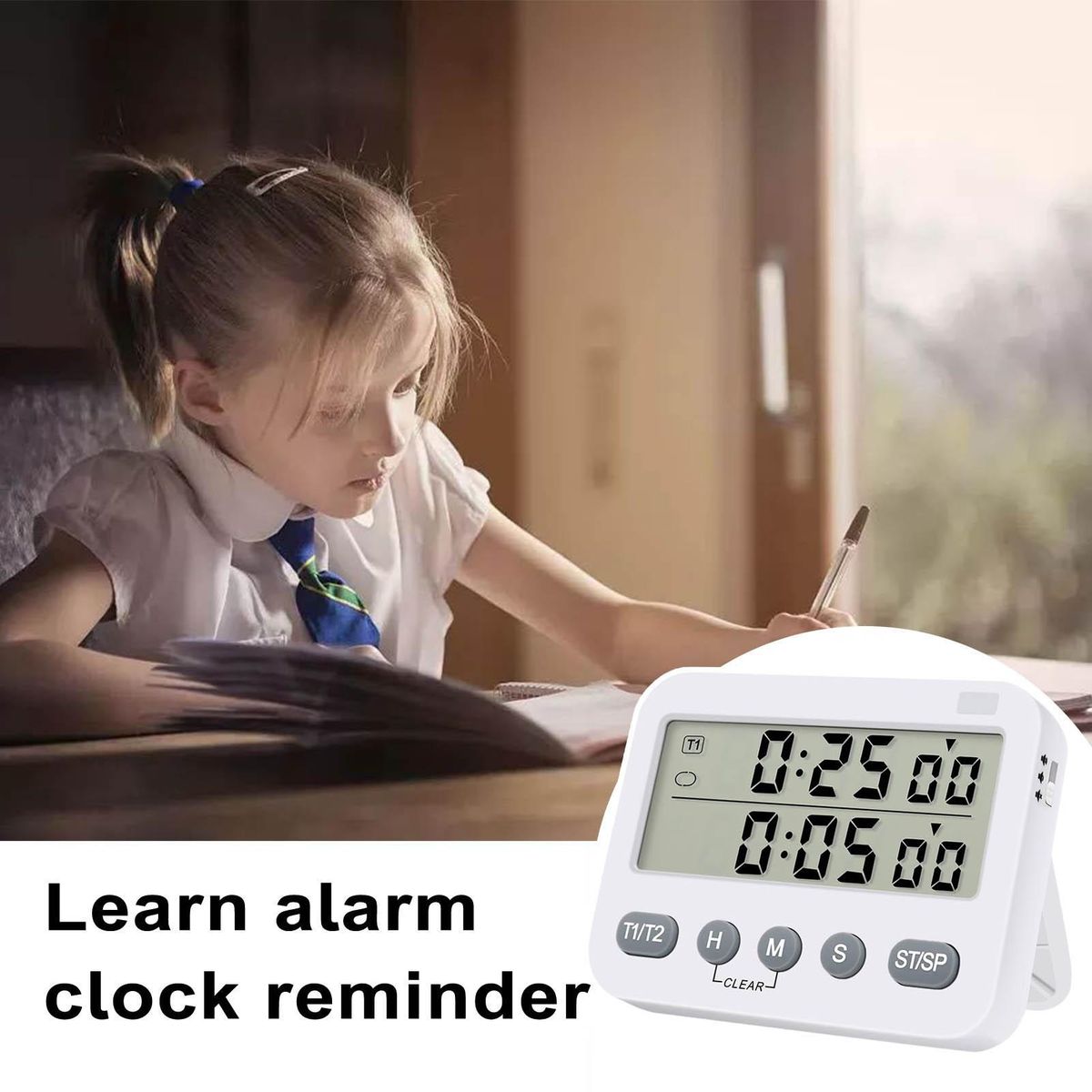 Baking Timer Digital Kitchen Timer Battery Powered Dual for Efficient White