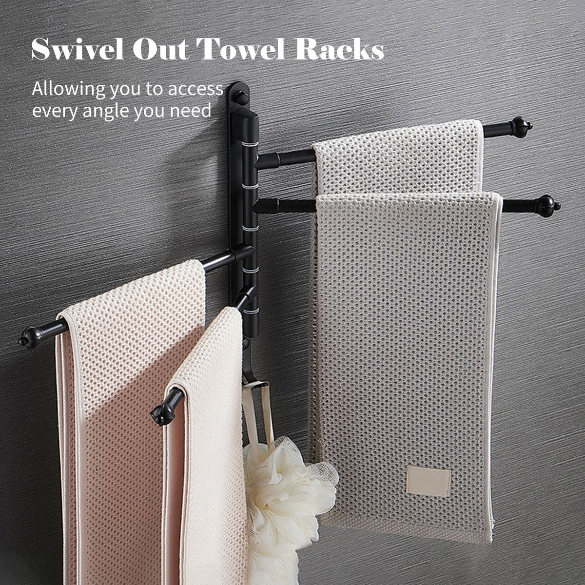 Swivel Out Towel Racks With Hooks 5-Bars Foldable Arms Bath
