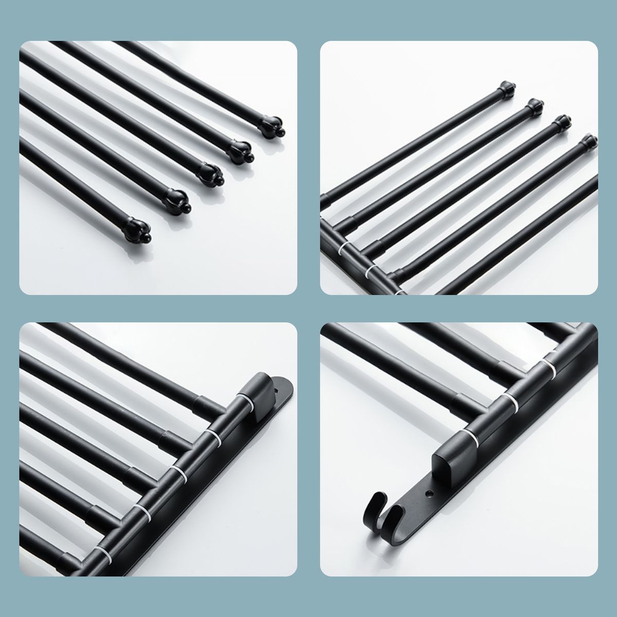 Swivel Out Towel Racks With Hooks 5-Bars Foldable Arms Bath