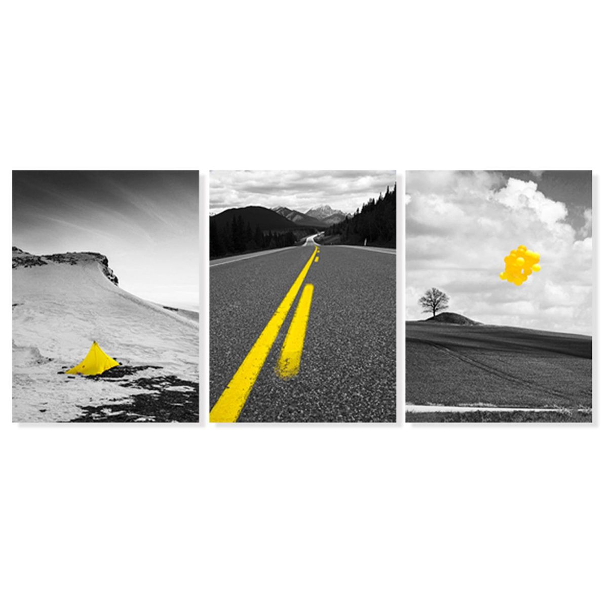 Canvas Print Paintings with Frames Wall Art Decor Travel Views Art Prints Pictures Road Snow Mountain Artwork Home Decor for Bedroom Living Room 12x16in 3PCS