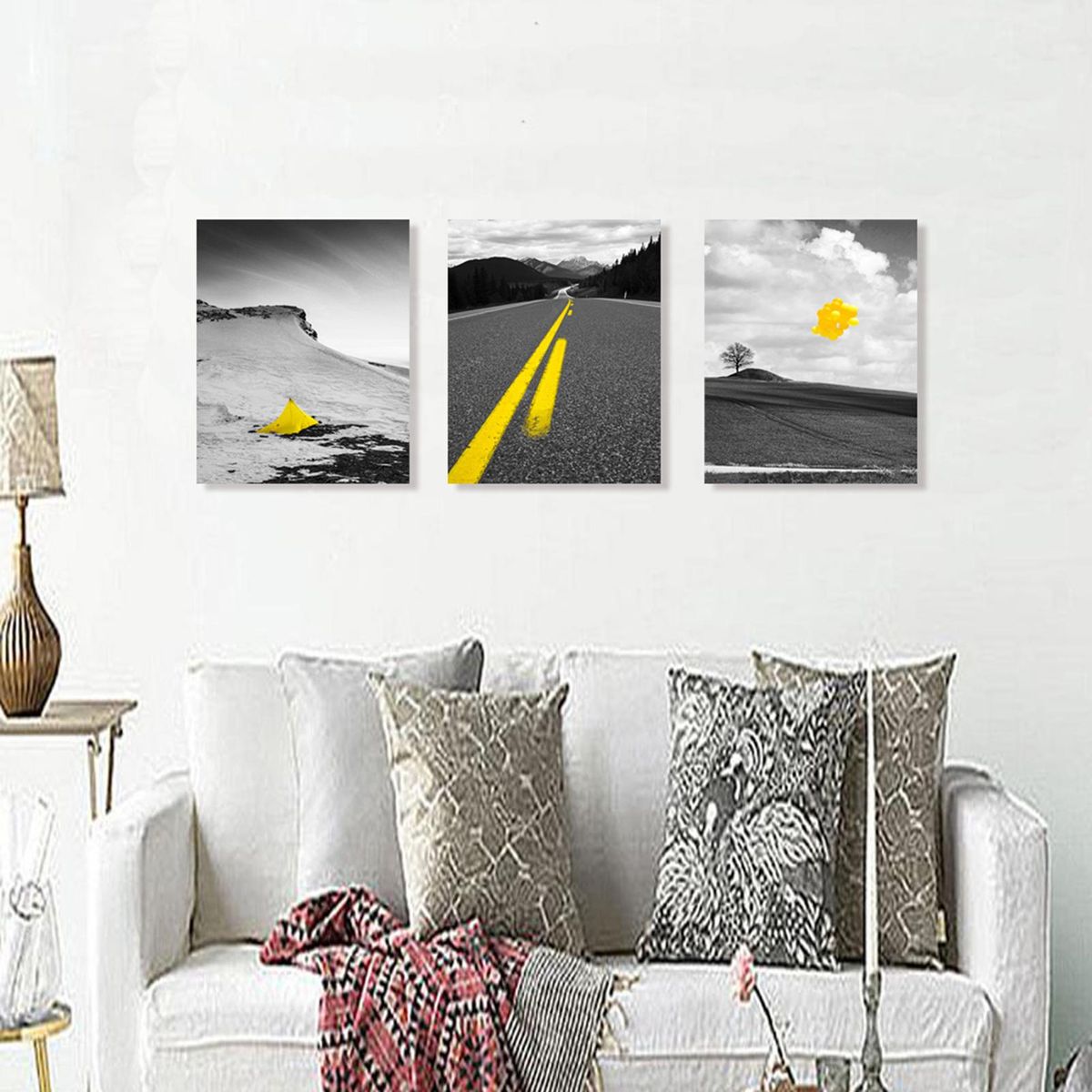 Canvas Print Paintings with Frames Wall Art Decor Travel Views Art Prints Pictures Road Snow Mountain Artwork Home Decor for Bedroom Living Room 12x16in 3PCS