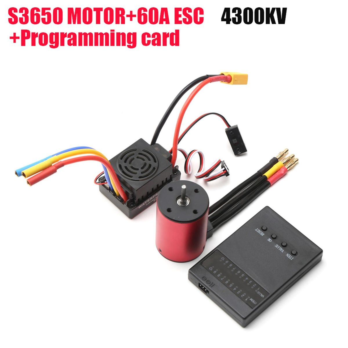 S3650 4300KV Brushless Motor 60A Brushless ESC XT60 Plug Programming Card Replacement for 1/8/1/10 Tamiya Car
