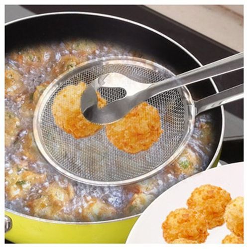 Multi-functional Stainles Steel Filter Spoon With Clip Oil-Frying Filter Silver