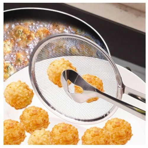 Multi-functional Stainles Steel Filter Spoon With Clip Oil-Frying Filter Silver