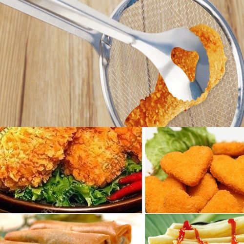Multi-functional Stainles Steel Filter Spoon With Clip Oil-Frying Filter Silver