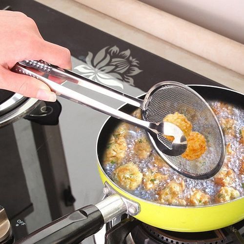Multi-functional Stainles Steel Filter Spoon With Clip Oil-Frying Filter Silver