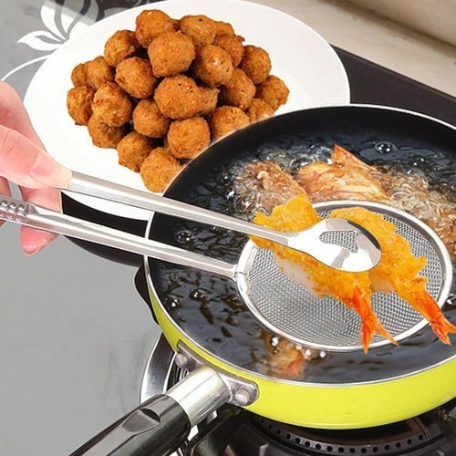 Multi-functional Stainles Steel Filter Spoon With Clip Oil-Frying Filter Silver