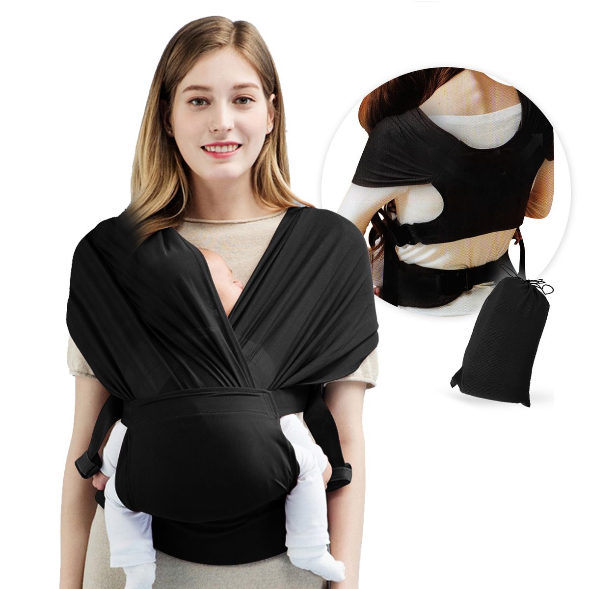 Baby Wrap Carrier Breathable Infant Sling For Babies Girl And Boy Adjustable Baby Bags Baby Carriers Wraps Baby Sling Wrap Black