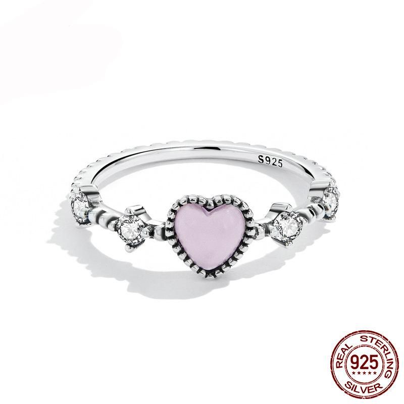 925 Silver Fashion Love Heart Zircon Ring Jewelry Accessories